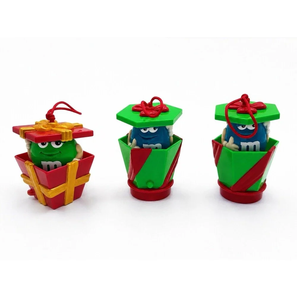 Lot of 3 M&M’s Pop Up Present Christmas Tree Ornaments Holiday Decorations